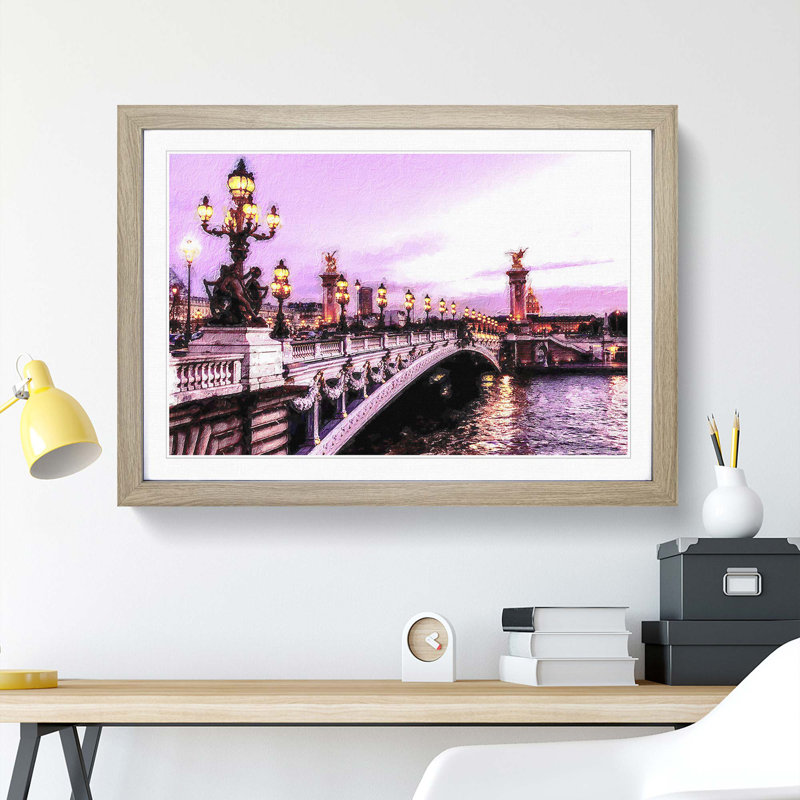 Pont Alexandre III Bridge in Paris France - Picture Frame Painting Print, Oak Framed, 48cm H x 65cm W x 2cm D
