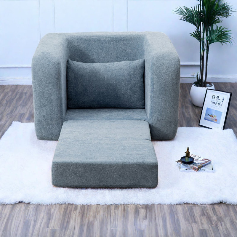 Canapé-lit confortable en chenille convertible, accent bleu clair pour n'importe quelle pièce