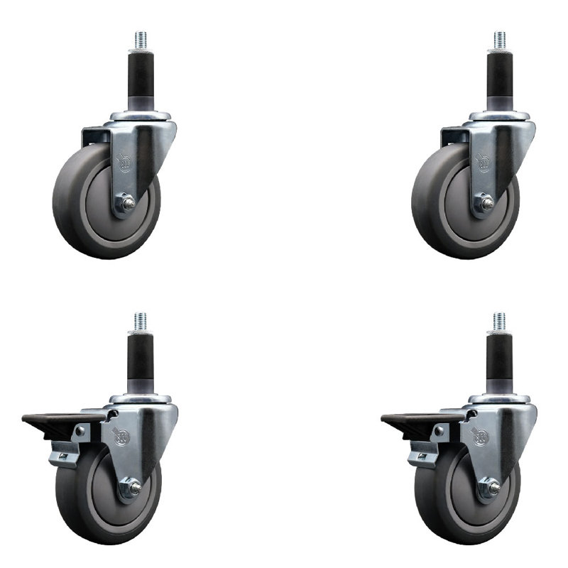 Ensemble de roulettes extensibles en caoutchouc et en caoutchouc thermoplastique 2 freins SCC PLB 4 po x 1-1 / 8 po