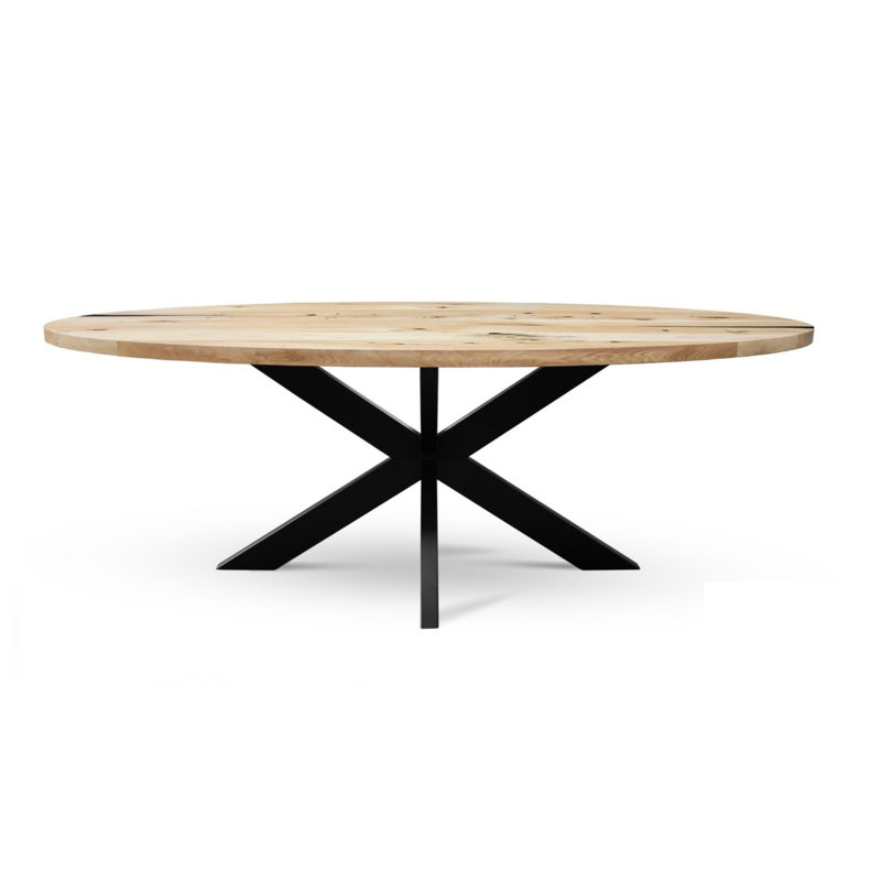 Mayhill Oak Oval Solid Wood Top Metal Base Dining Table