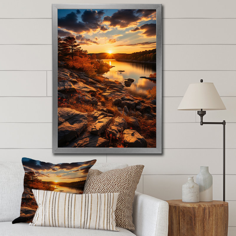 «Wisconsin Jackson Lake At Sunset», reproduction d'art sur toile, H 44 po x l 34 po x P 1,5 po, Cadre simple argenté