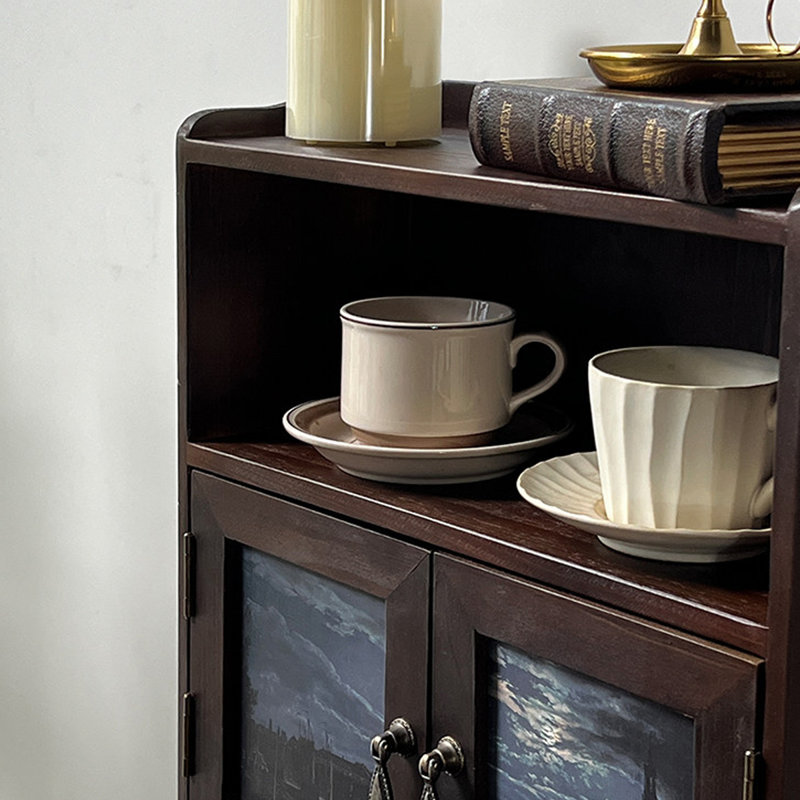 Armoire murale à 2 compartiments vintage en bois massif + bois manufacturé, armoire de rangement à dessus ouvert et double porte vitrée avec tablette décorative moderne pour la chambre à coucher, la salle de bain, la cuisine et le salon