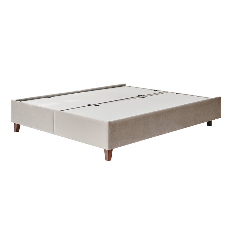 Lit plateforme à panneau de rangement tapissier, Beige, Très grand