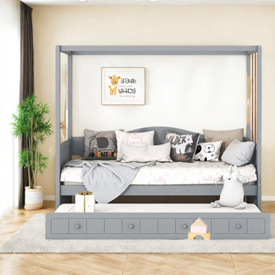 Lit à baldaquin simple moderne et peu encombrant, conception en bois massif, idéal pour les soirées pyjama