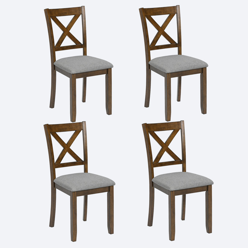 Set Of 4 Upholstered Dining Chairs With Padded Seat, Walnut