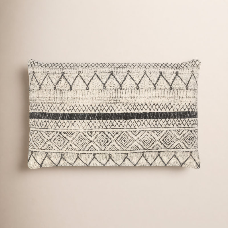Coussin lombaire rectangulaire 100% coton Zetta, Polyester/ Bourre en polyester, Beige clair / Noir