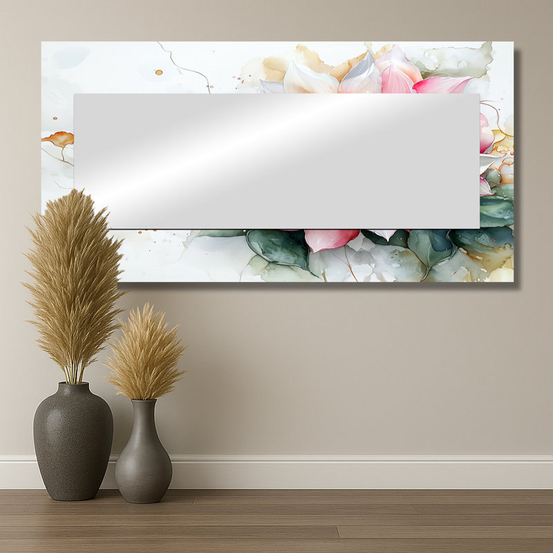 Modern Dahlia Spring Muse II - Art mural miroir floral - imprimé sur métal, 28 po x 55 po