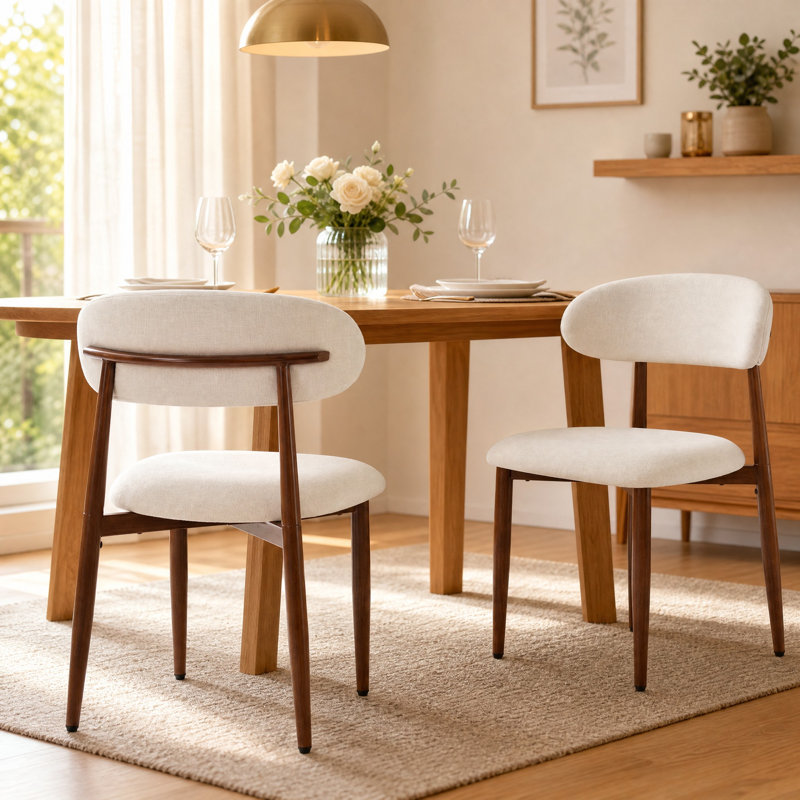 Ensemble de 2 chaises de salle à manger en métal avec revêtement en tissu moderne pour salle à manger, beige