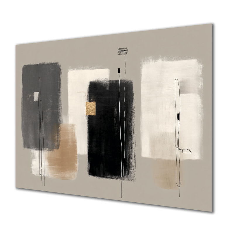 Formes noires avec mélange abstrait de minimalisme gris - décoration murale moderne en métal, L 32 po x H 16 po