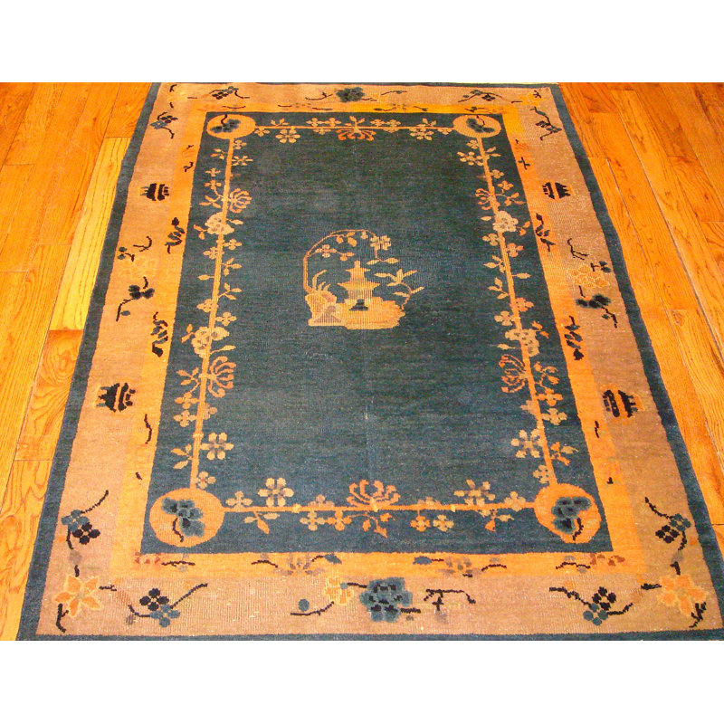 Tapis bleu / brun en laine noué à la main Peking