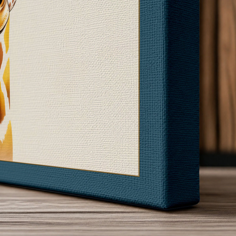 Giraffe Portrait Minimalist - Wrapped Canvas, 36x24 - 91.4 x 61.0 cm, Teal Border