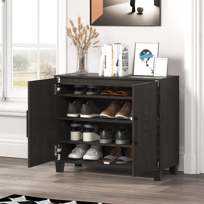 Inniss 12 Pair 2 Door Shoe Storage Cabinet, Dark Gray Oak