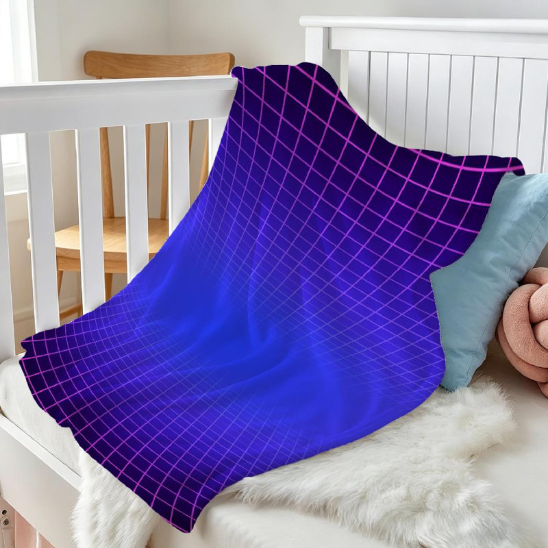 Jeté en molleton mauve ultra doux mauve, imprimé grille rétro néon, Throw 30" x 40"