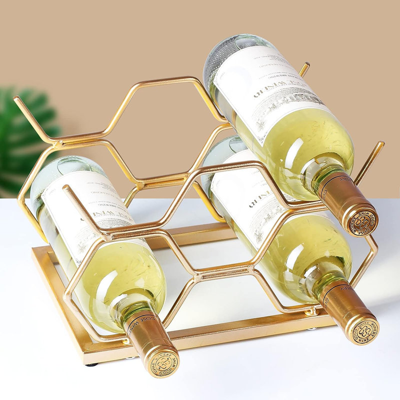 Mense 5 Bottle Tabletop Wine Bottle Rack, Gold