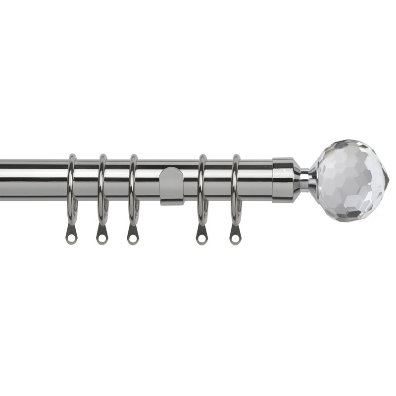 Mccarron Chrome Adjustable 2.8cm Single Curtain Pole, 6cm H x 170cm W x 6cm D