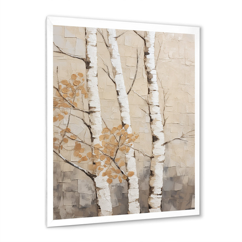 Beige minimalisme arbre bouleau III sur toile, Cadre photo blanc, H 44 po x l 34 po x P 1,5 po