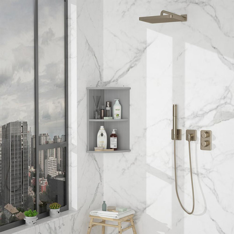 Morann 2 Tier Corner Wall Mounted Shelf Unit, Grey