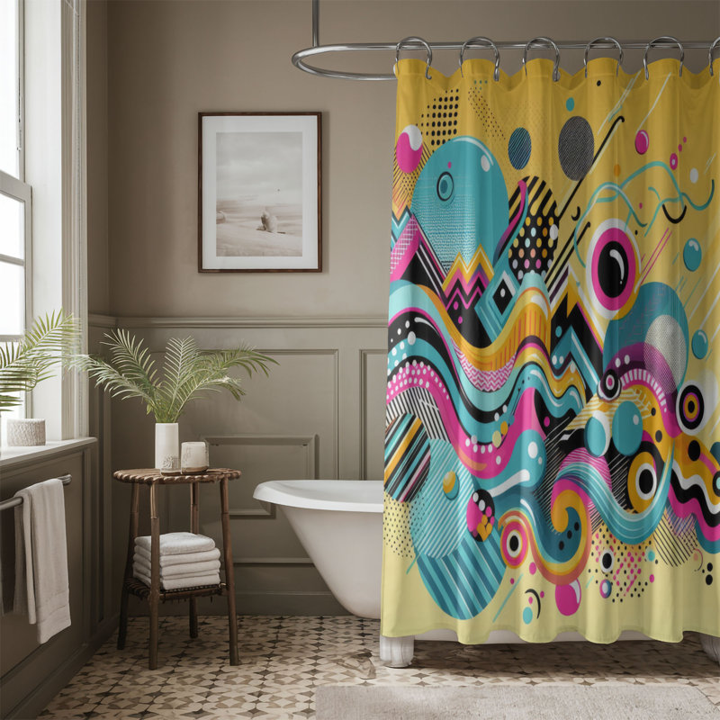 Rideau de douche standard 1 pièce Retro Vibes, H 74 po x l 71 po