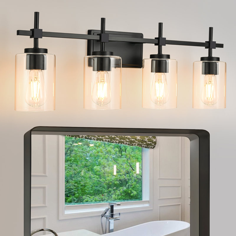 Applique murale moderne en verre transparent Aviara, Noir satiné, 4, Clear Glass