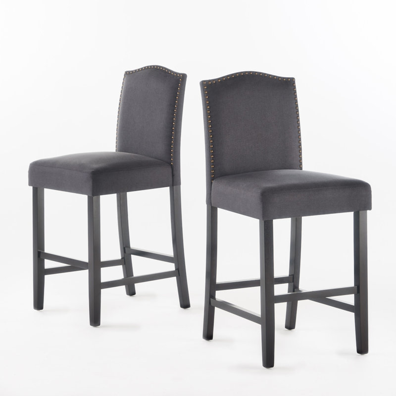 Ensemble de 2 tabourets de comptoir en cuir Aizayah, Tabouret de comptoir (siège d'une hauteur de 27 p, Gris anthracite foncé