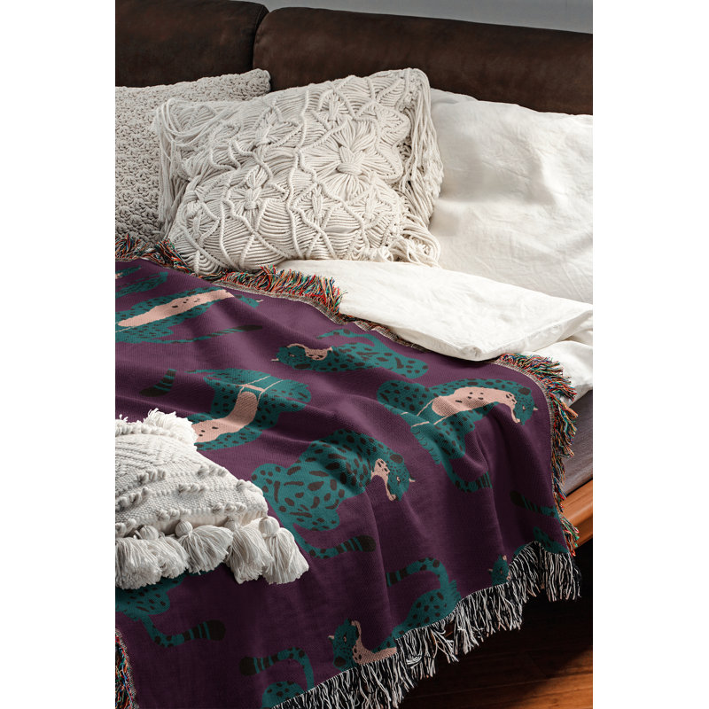 Jeté en mélange de coton Ren Leopard, Mauve / bleu sarcelle, L 60 po x l 60 po