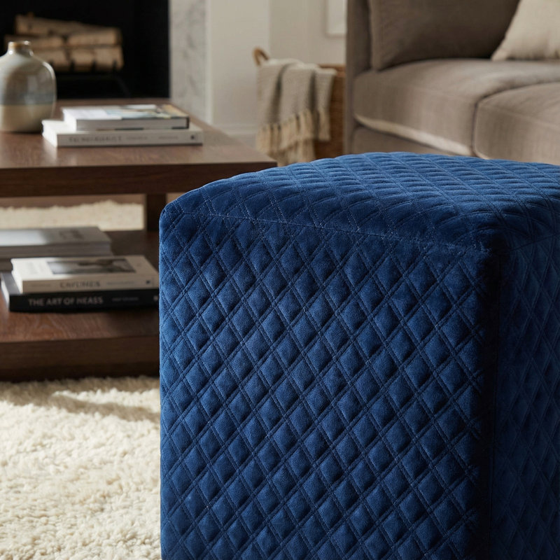 Peres Velvet Ottoman, Navy Blue