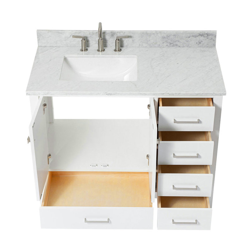 Flynt 43'' Single Bathroom Vanity with Carrara Marble Top, White