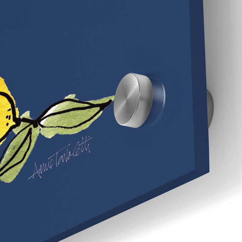 Art mural en verre «Citron 5 Navy» par Anne Tavoletti, H 48 po x l 24 po