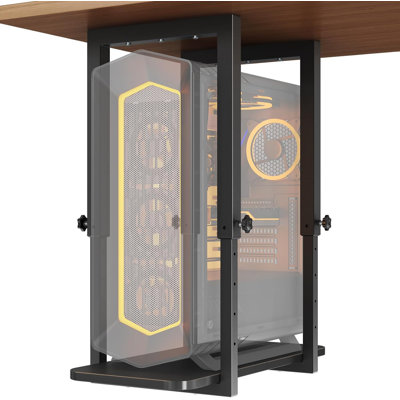 Heavy‑Duty Under‑Desk PC Tower Stand, Carbon Steel Adjustable Height Computer Case Holder, Black Rolling CPU Mount Bracket for Home and Office Desktop Computer Organization