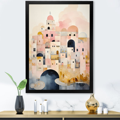 «Charmant Oriental City Boho Watercolor Retro Pink», reproduction sur toile