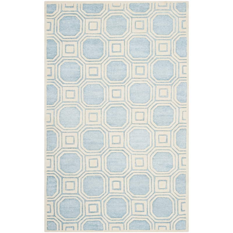 Mist Blue Hand-Tufted Wool Geometric Area Rug