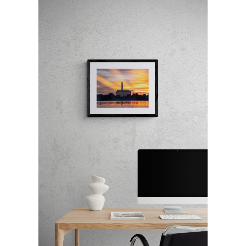 DC Sunrise Print by Scott Wurzel, Black Framed Canvas, 24" H x 32" W