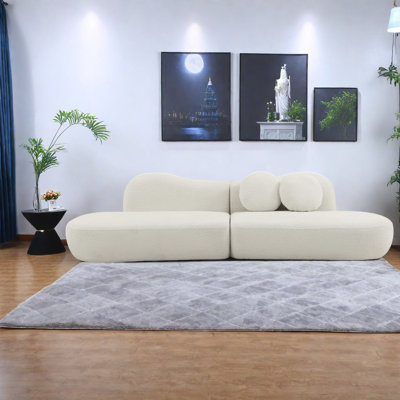 Modern Curved Sofas, White Boucle, Artistic Living Room Elegance