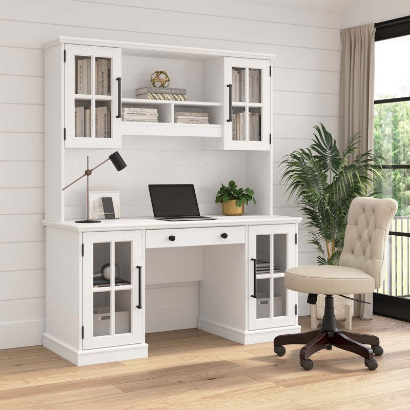 Bureau de direction droit avec rehausse et armoire Palmerina
