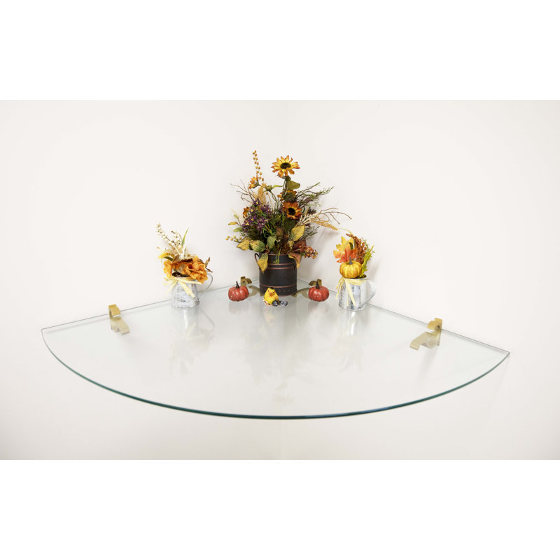 Daesean Glass Corner Shelf, Brass, 3" H x 20" W x 20" D