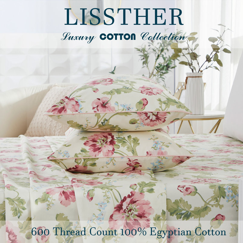 4 Piece 100% Cotton Guest Room Sheet Set Case Pack, Queen Sheet Set with 2 Pillowcases