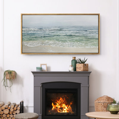 Serene Coastal Waves on Sandy Beach - Pictures Extra Large Framed Canvas Print Wall Art