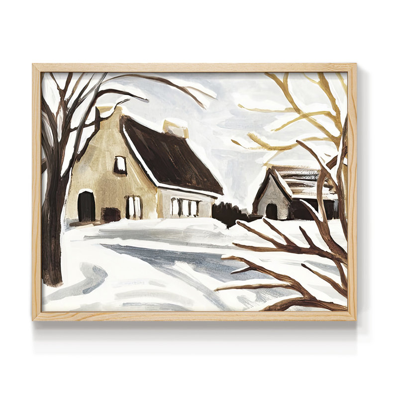 Winter Cottage II -Framed Print - Restickable, Natural, 11" H x 14" W