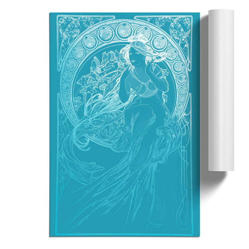 Mucha in Blue by Alphonse Mucha - Unframed Painting, 30cm H x 21cm W x 0.1cm D