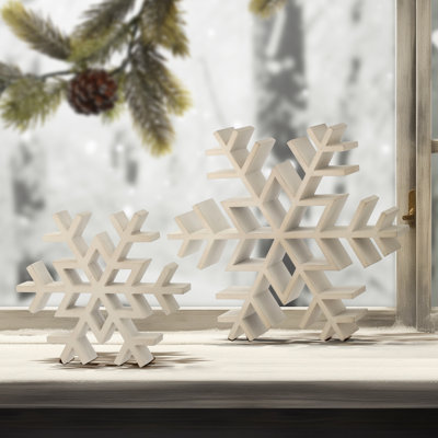 11.5" Wood Table Snowflake Set of 2