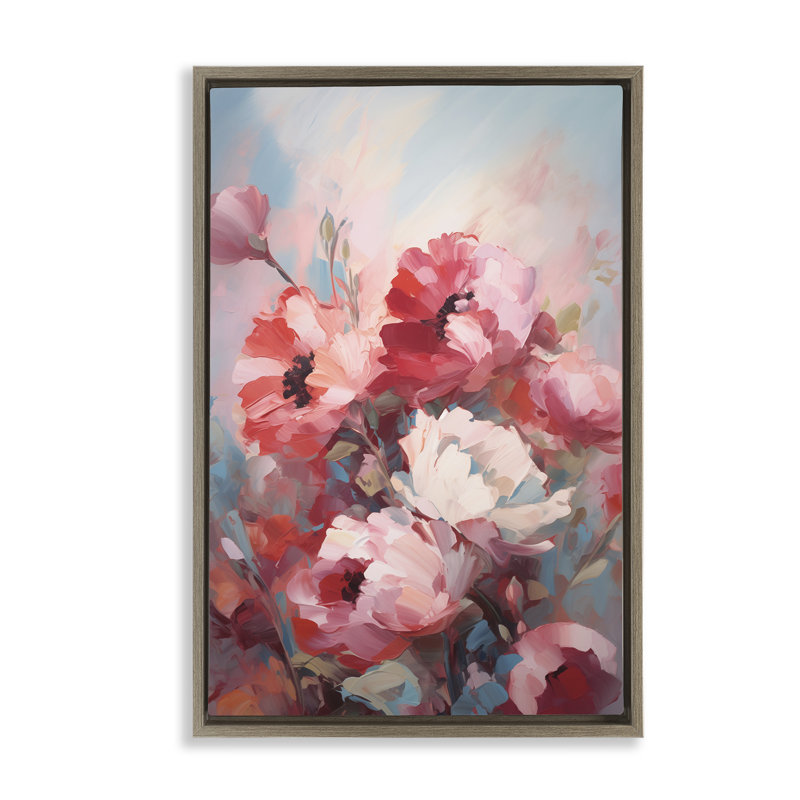 Toile flottante encadrée rouge et blanche par Gina Kelly, Brun, H 25 po x l 17 po