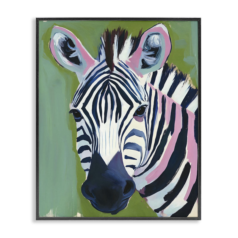 Giclée Funky Zebra sur Green, design par The Prints Vibe, 20 x 16, Midnight Black Giclee Framed