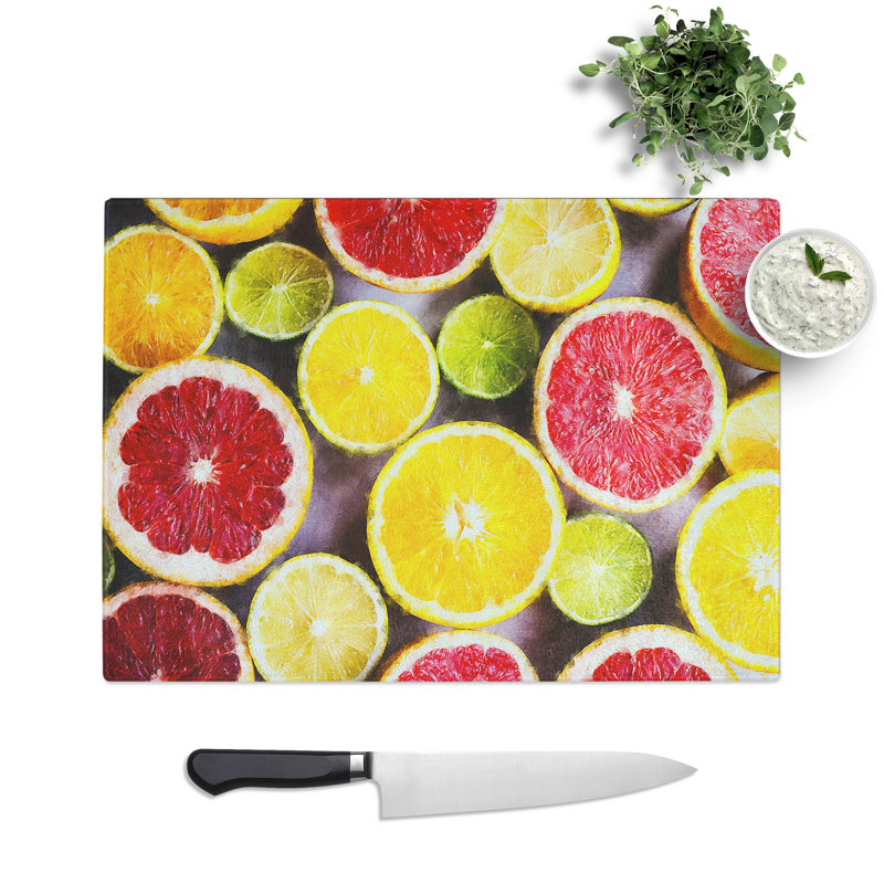 Tempered Glass Sliced Citrus Fruits Chopping Board, 20 cm x 28.5 cm