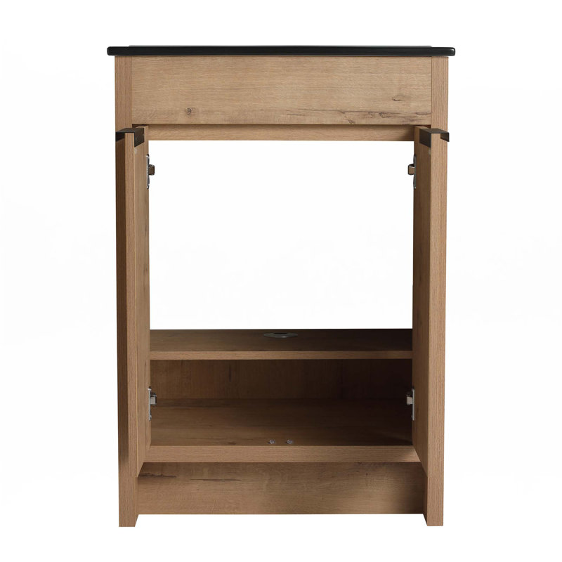 Meuble-lavabo autoportant avec lavabo en céramique, 24", Noir