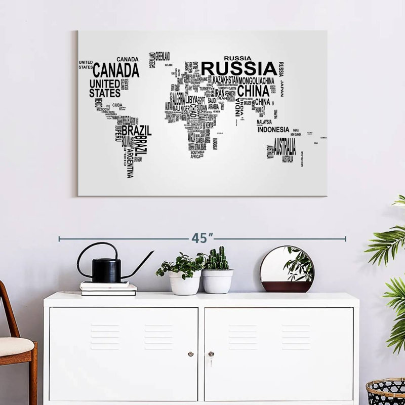 Aliaz Text World Map, 34" H x 51" W