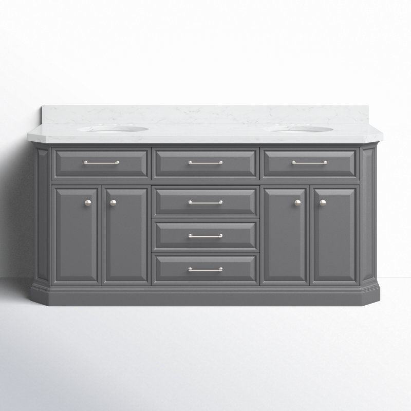 Ensemble de meuble-lavabo double 72 po Bruning, Gris cachemire, Chrome poli