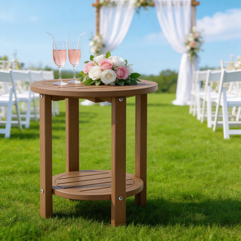 16 Inch Round Outdoor Side Table Adirondack Plastic/Resin Patio Side Table Weather Resistant End Table with Storage Shelf （Set of 2）