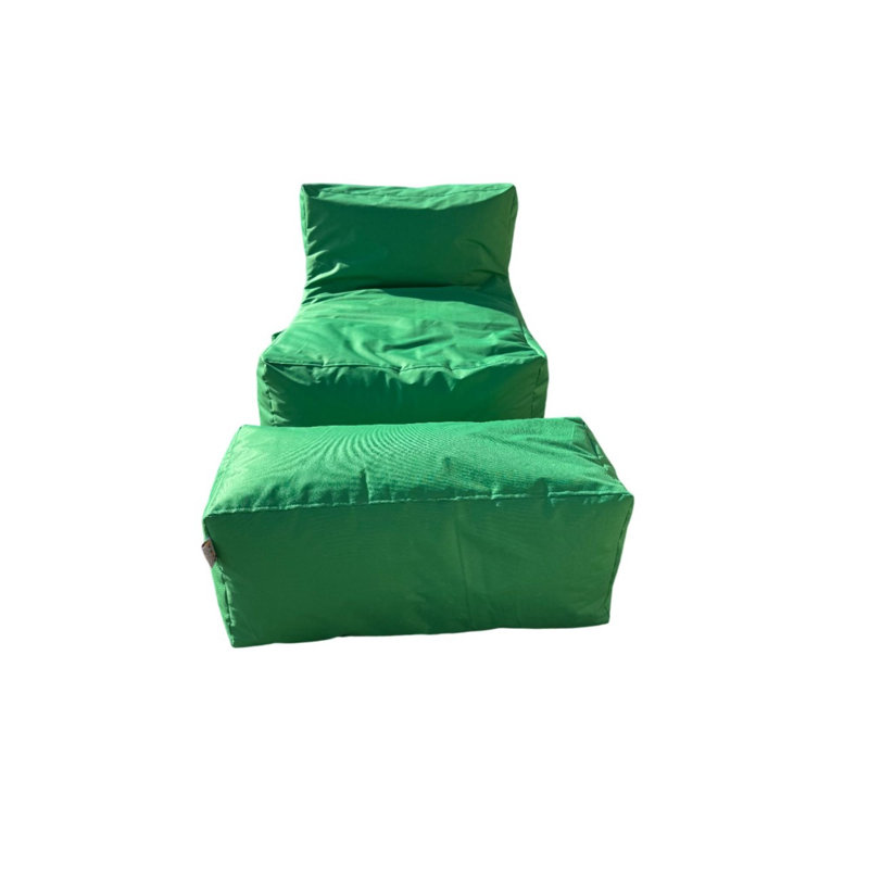 Ensemble de sacs à billes de qualité supérieure (2 pièces), vert | 100% polyester et tissu imperméable | Fauteuil à billes: 29,5 po x 27,6 po x 37,4 po | Tuffet: 29,5 po x 13,8 po x 13,8 po | Housse amovible zippée, perles en polystyrène recyclé, confortable et durable