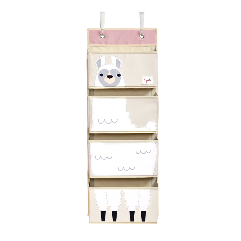 3 Sprouts - Children's Nursery Over the Door Organizer with Hooks - Llama