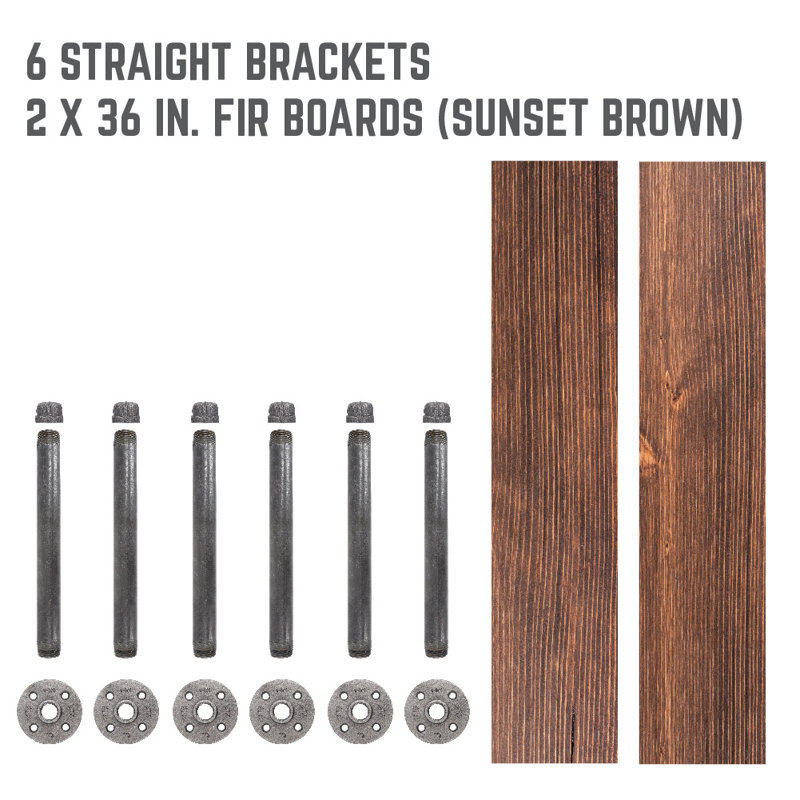 Pingree 2 Piece Solid Wood Floating Shelf, Sunset Brown